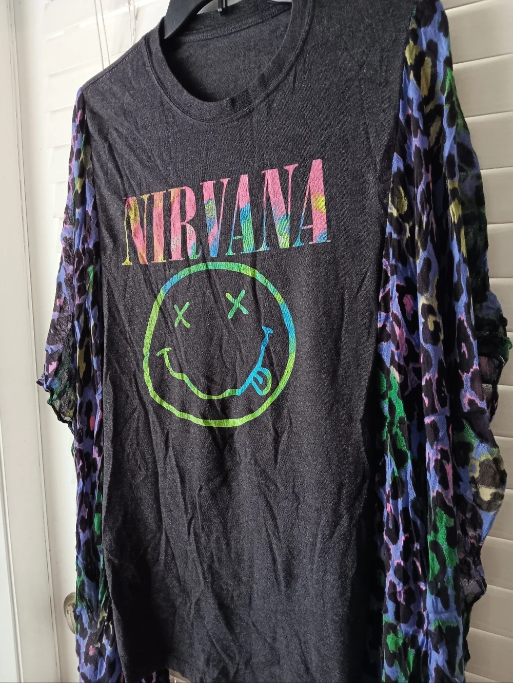 Upcycled Nirvana Black Band Tshirt Poncho - Picture 2 of 4